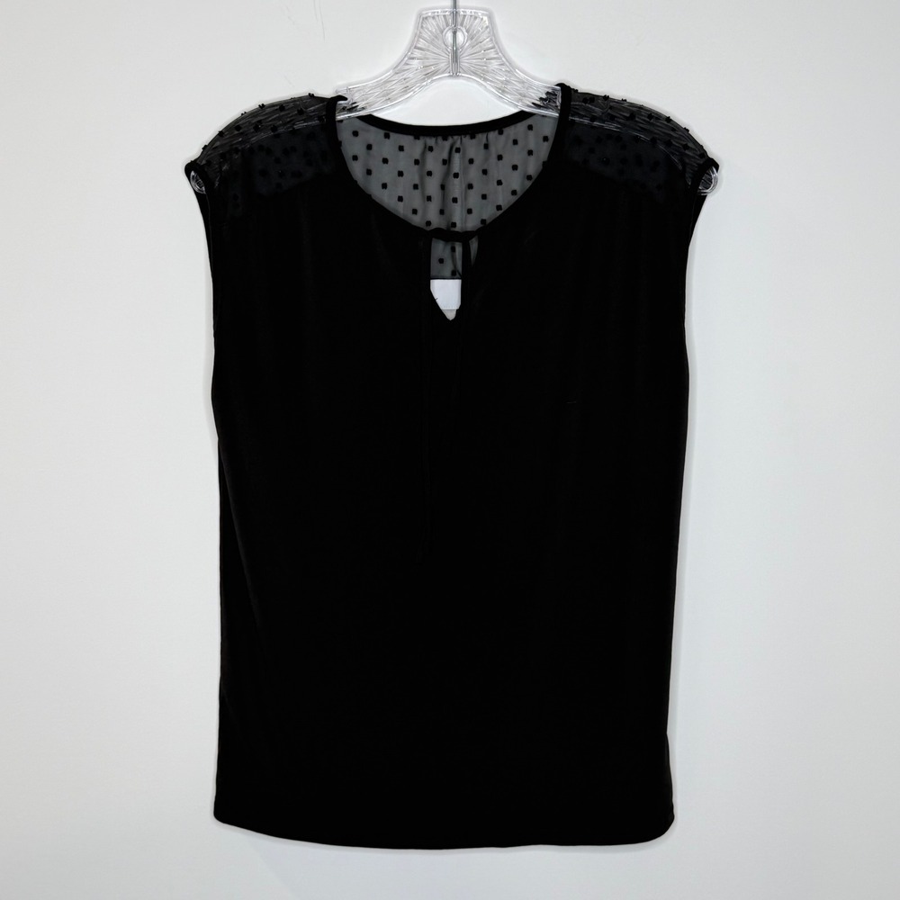 Nordstrom Rack Black Sheer Dot V Neck‎ Tie Neck Sleeveless Top Size S whimisgoth